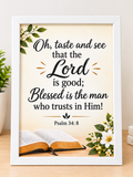 Bible Verse Frame, Psalm 34:8 A4 – White Frame