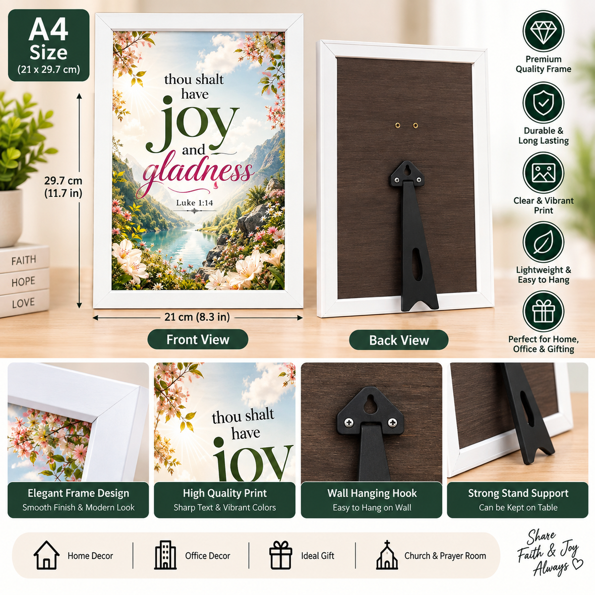 Bible Verse Frame, Luke 1:14 A4 – Joy and Gladness