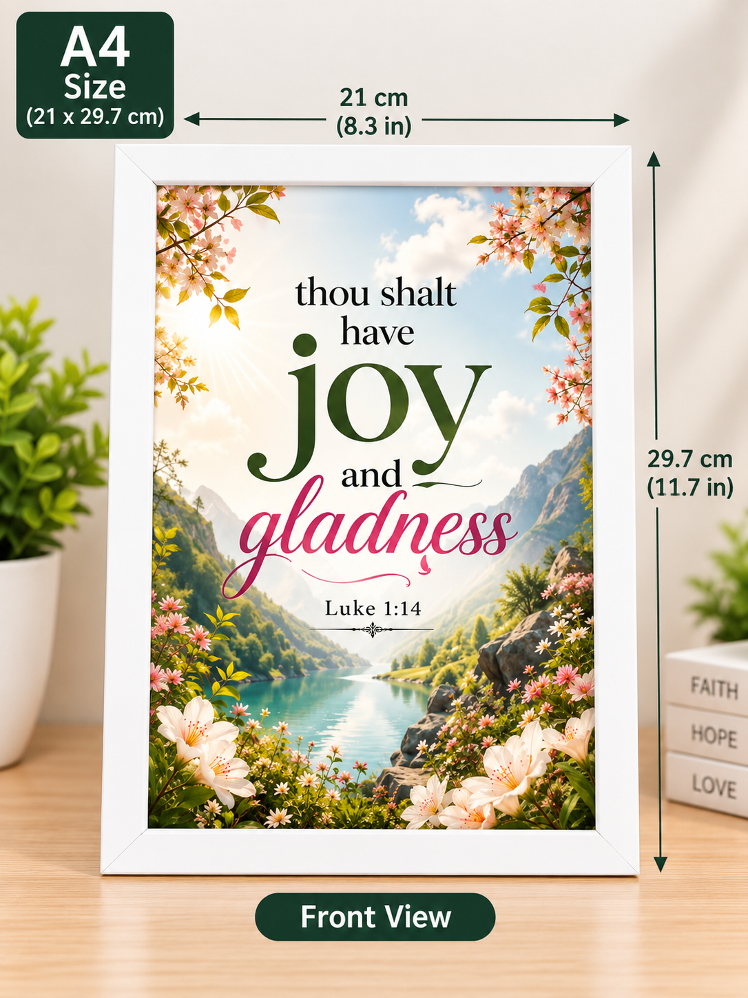Bible Verse Frame, Luke 1:14 A4 – Joy and Gladness