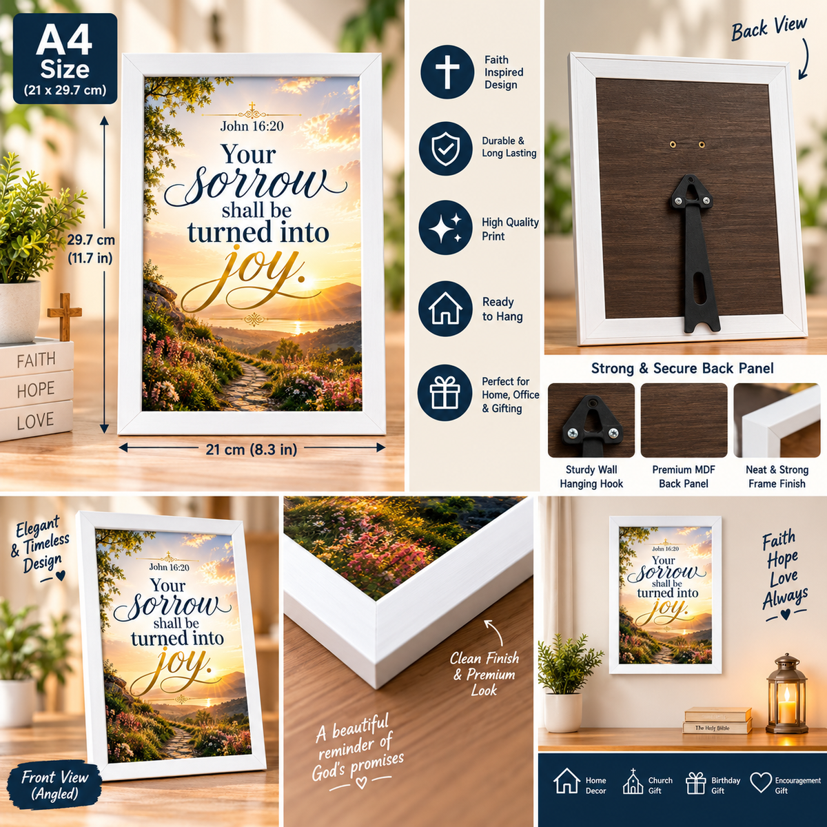 Bible Verse Frame, John 16:20 A4 – Sorrow Turned into Joy