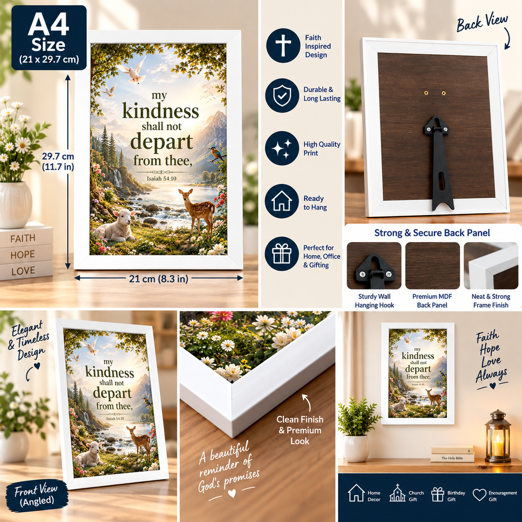 Bible Verse Frame, Isaiah 54:10 A4 – My Kindness Shall Not Depart