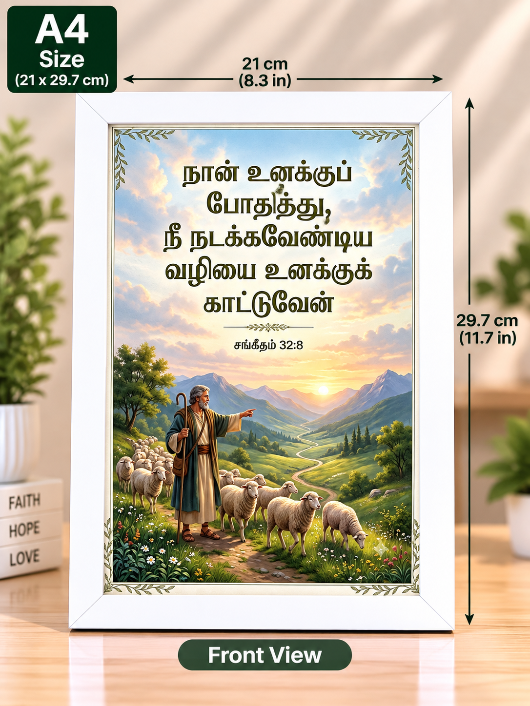 Tamil Bible Verse Frame, Psalm 32:8 A4 – Tamil Scripture Art