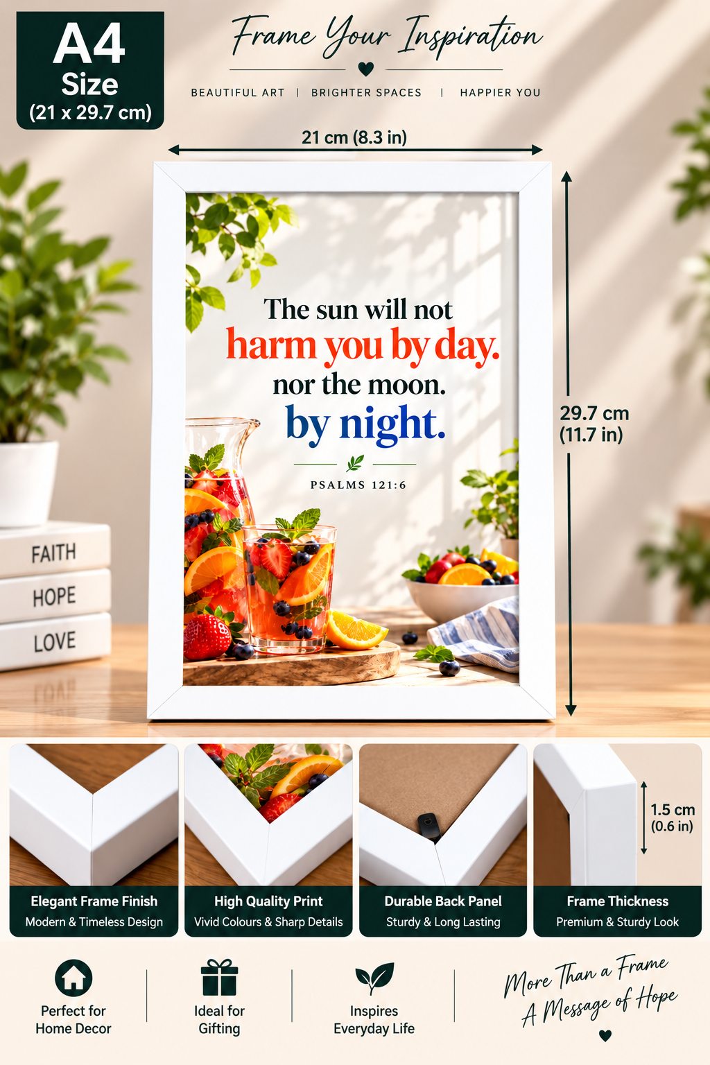 Bible Verse Frame, PSALMS 121:6 A4 – PSALMS 121:6