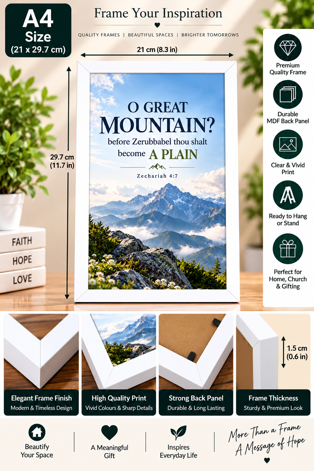 Bible Verse Frame, Zechariah 4:7 A4 – O Great Mountain