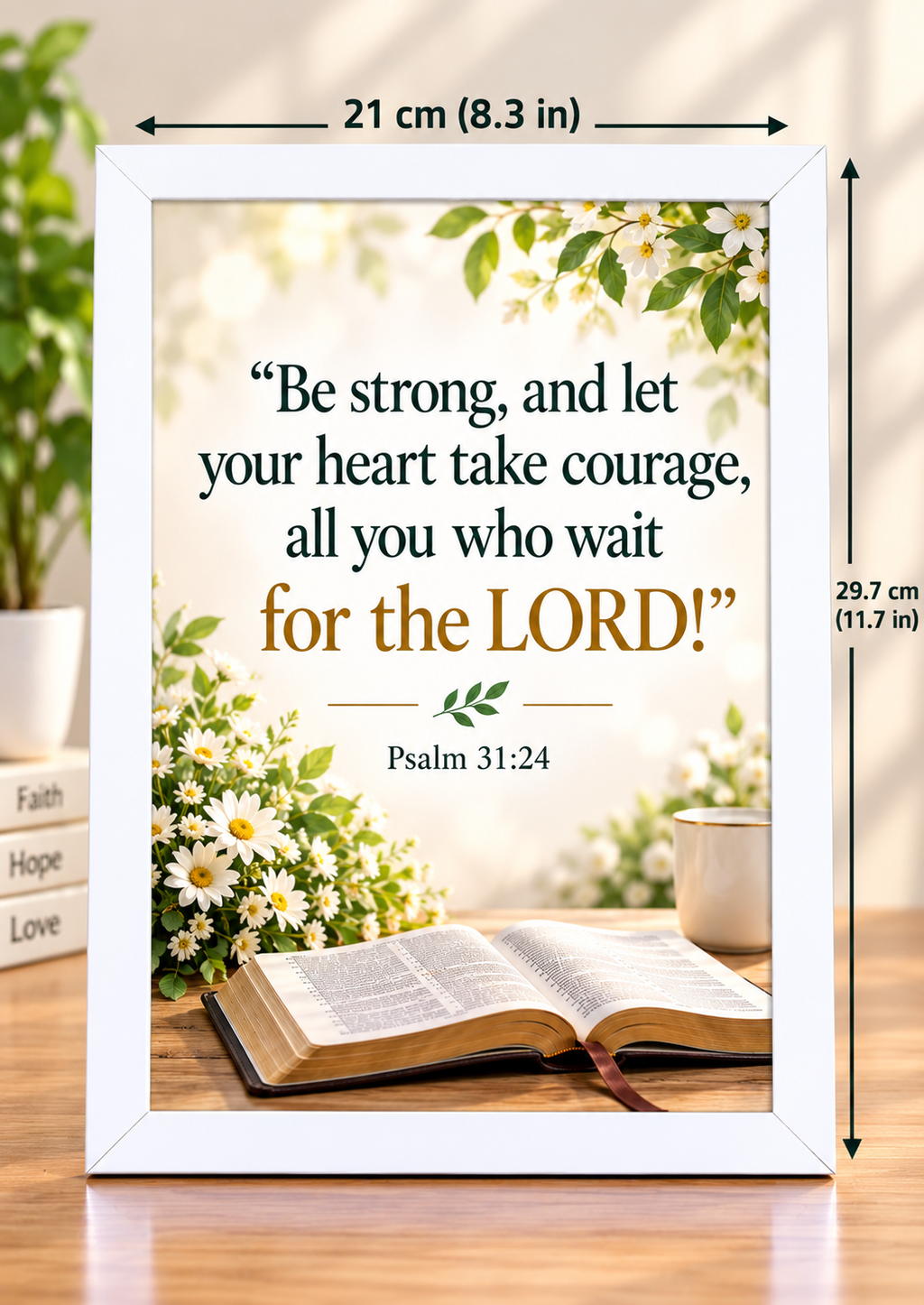 Bible Verse Frame, Psalm 31:24 A4 – White Frame