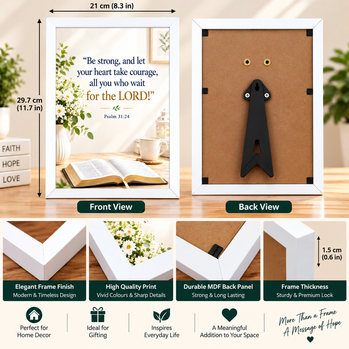 Bible Verse Frame, Psalm 31:24 A4 – White Frame