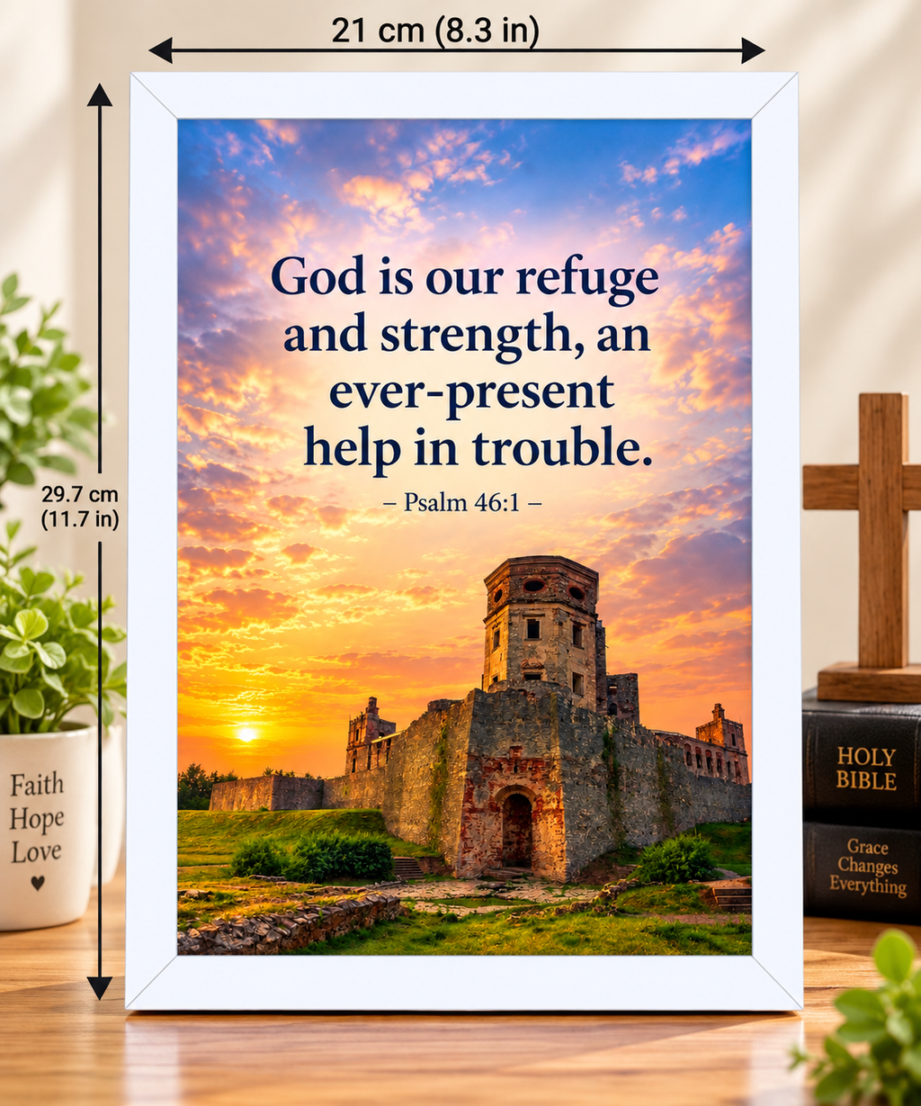 Bible Verse Frame, Psalm 46:1 A4 – White Frame