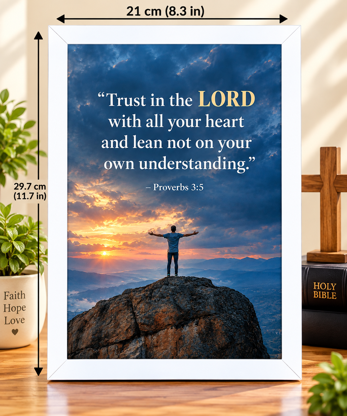 Bible Verse Frame, Proverbs 3:5 A4 – White Frame