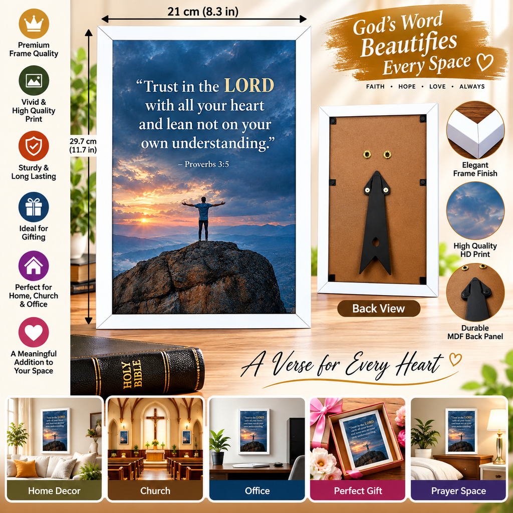 Bible Verse Frame, Proverbs 3:5 A4 – White Frame