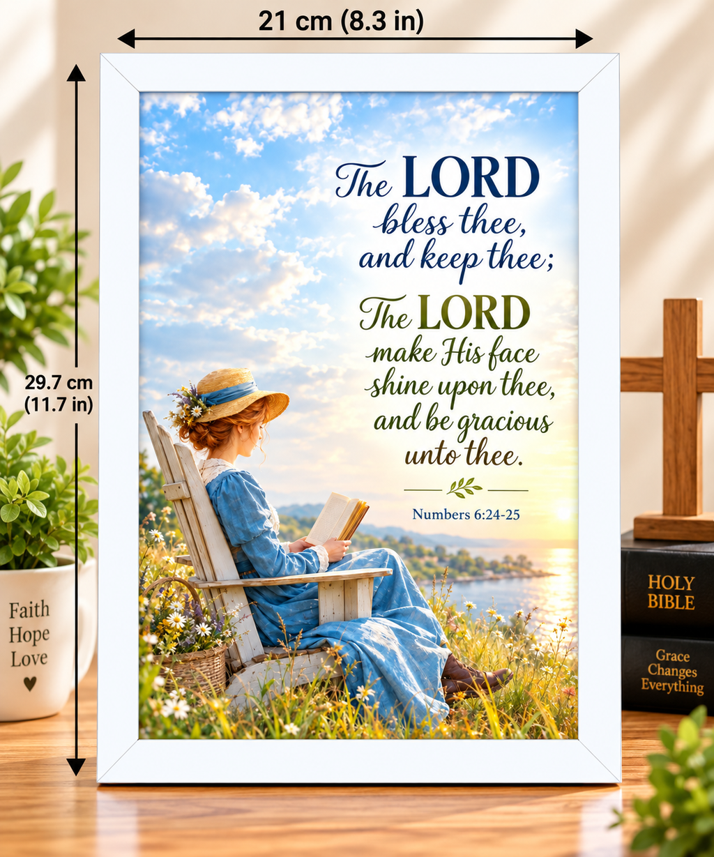 Bible Verse Frame, Numbers 6:24-25 A4 – White Frame