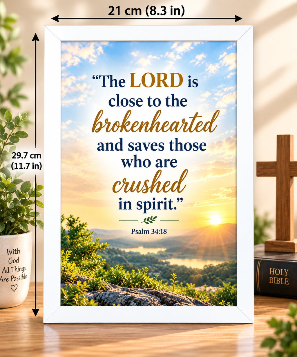 Bible Verse Frame, Psalm 34:18 A4 – White Frame