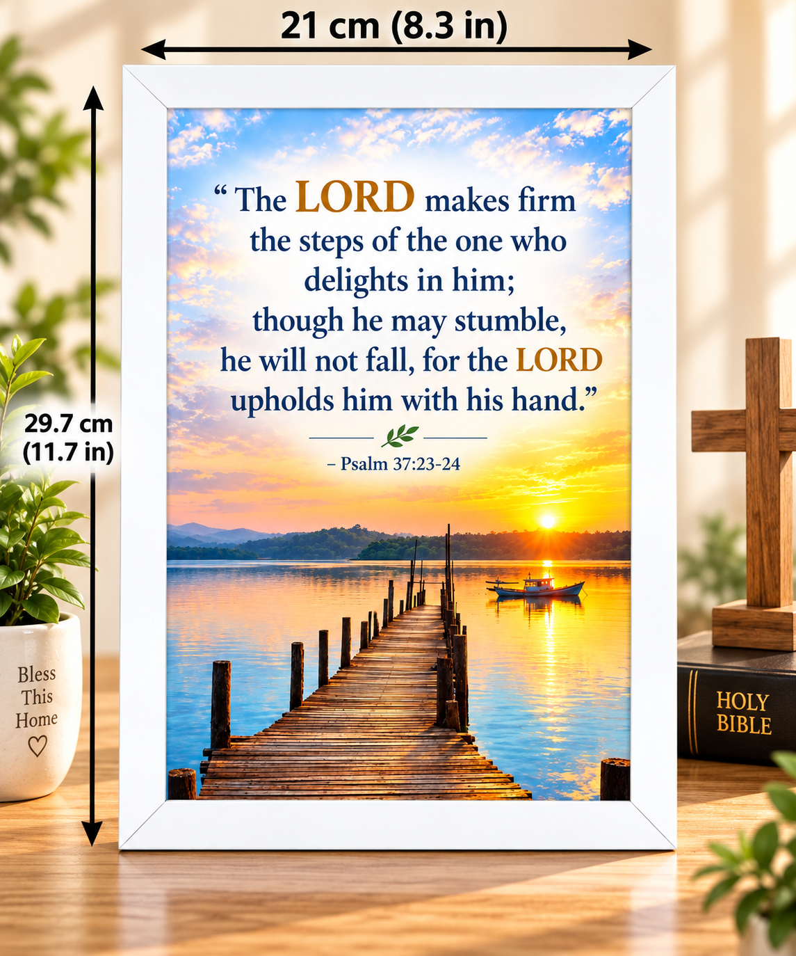 Bible Verse Frame, Psalm 37:23-24 A4 – White Frame