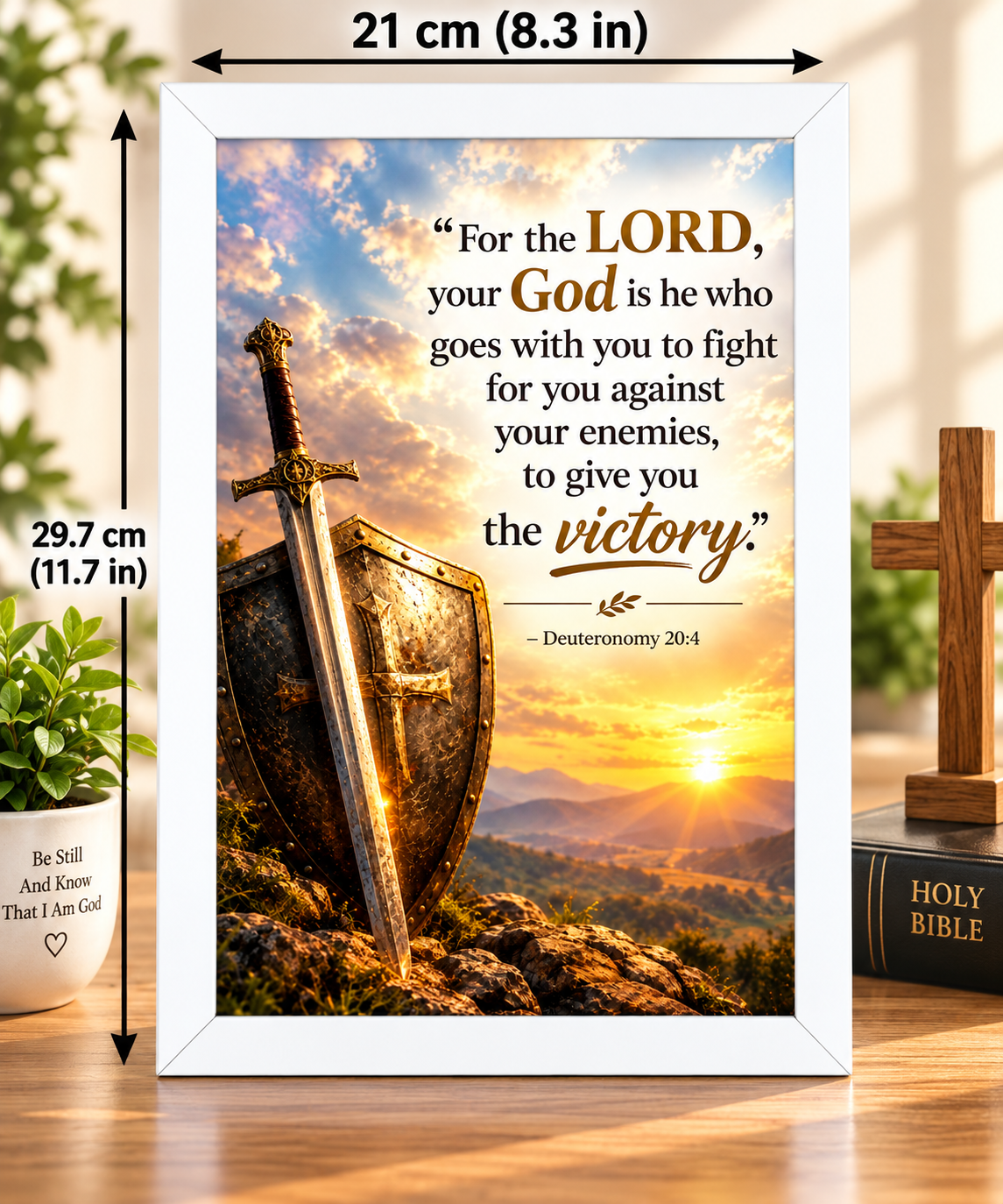 Bible Verse Frame, Deuteronomy 20:4 A4 – White Frame