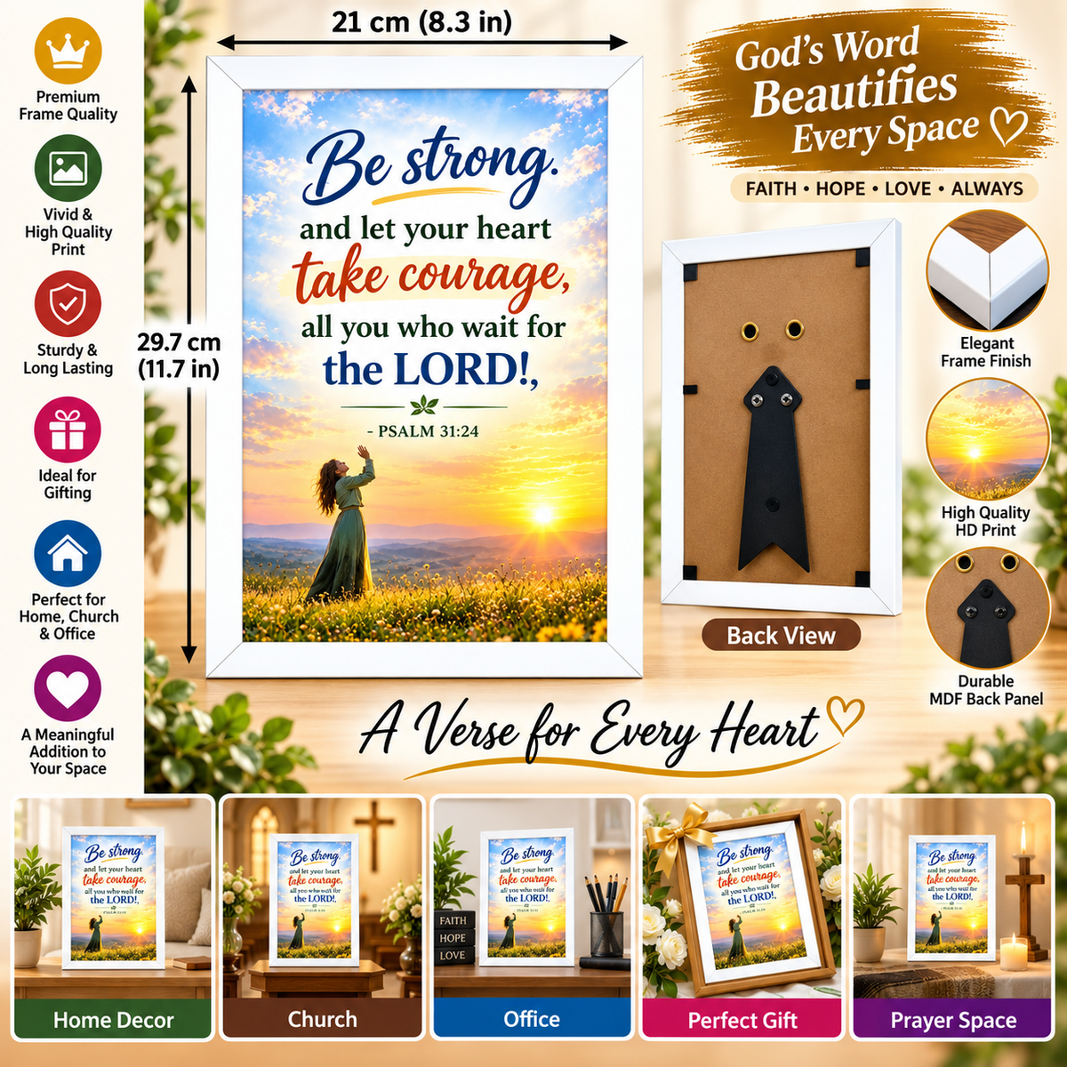 Bible Verse Frame, Psalm 31:24 A4 – Sunrise Landscape