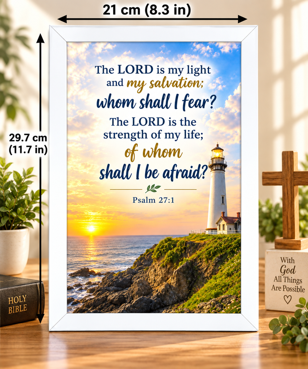 Bible Verse Frame, Psalm 27:1 A4 – White Frame
