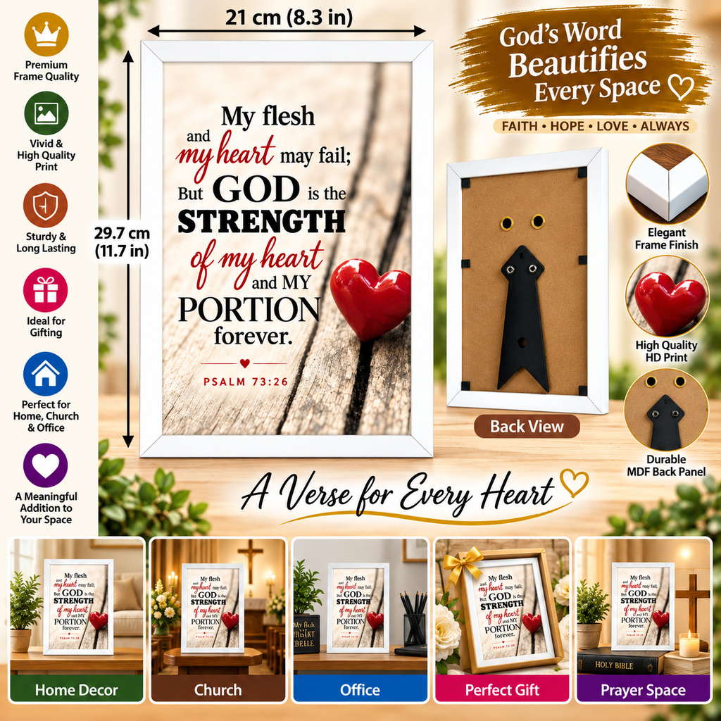 Bible Verse Frame, Psalm 73:26 A4 – White Frame