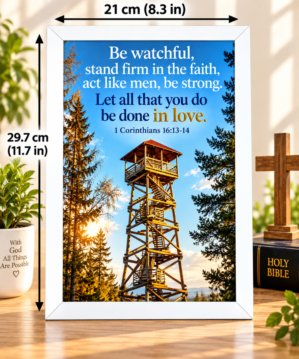 Bible Verse Frame, 1 Corinthians 16:13-14 A4 – Be Watchful