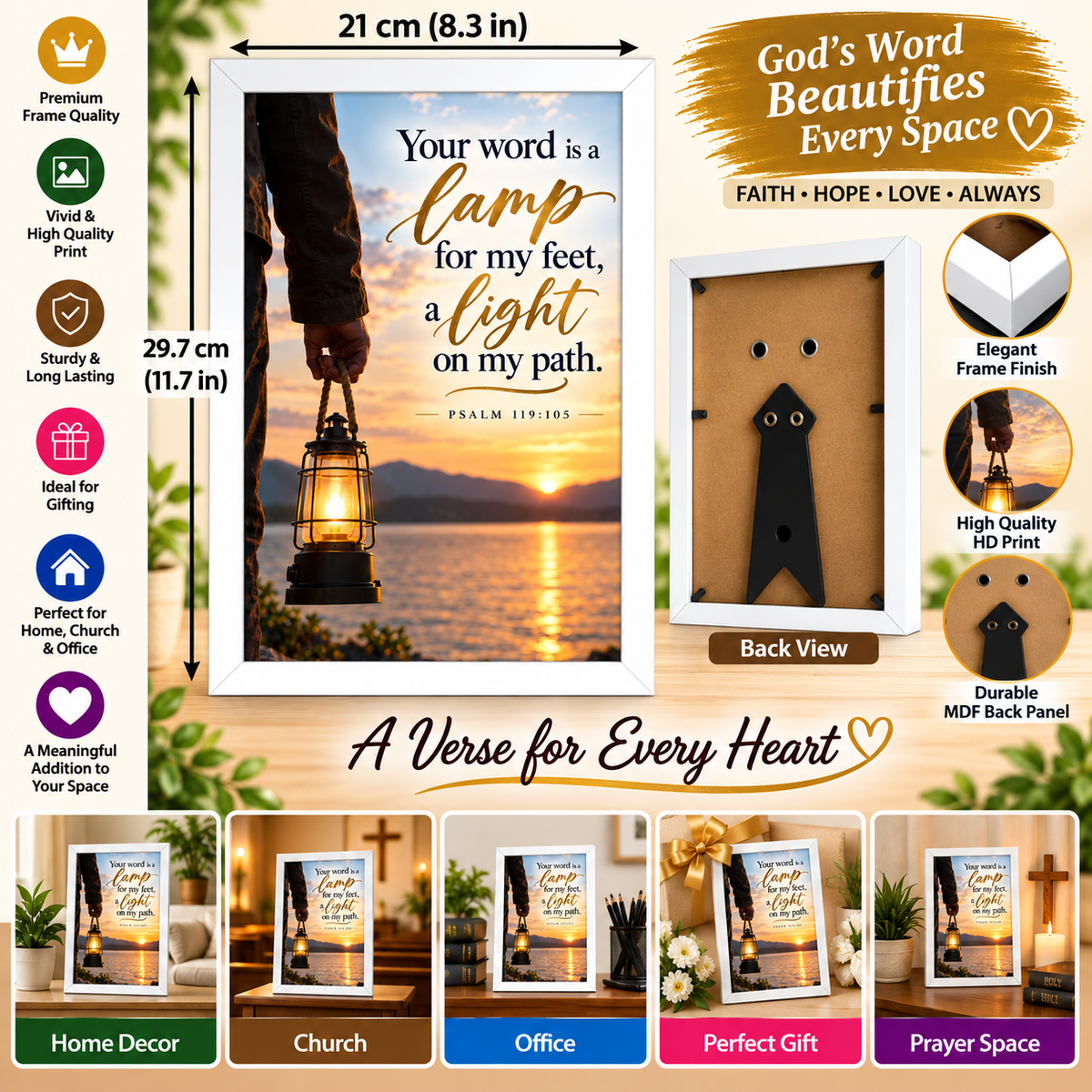 Bible Verse Frame, Psalm 119:105 A4 – Lamp for My Feet