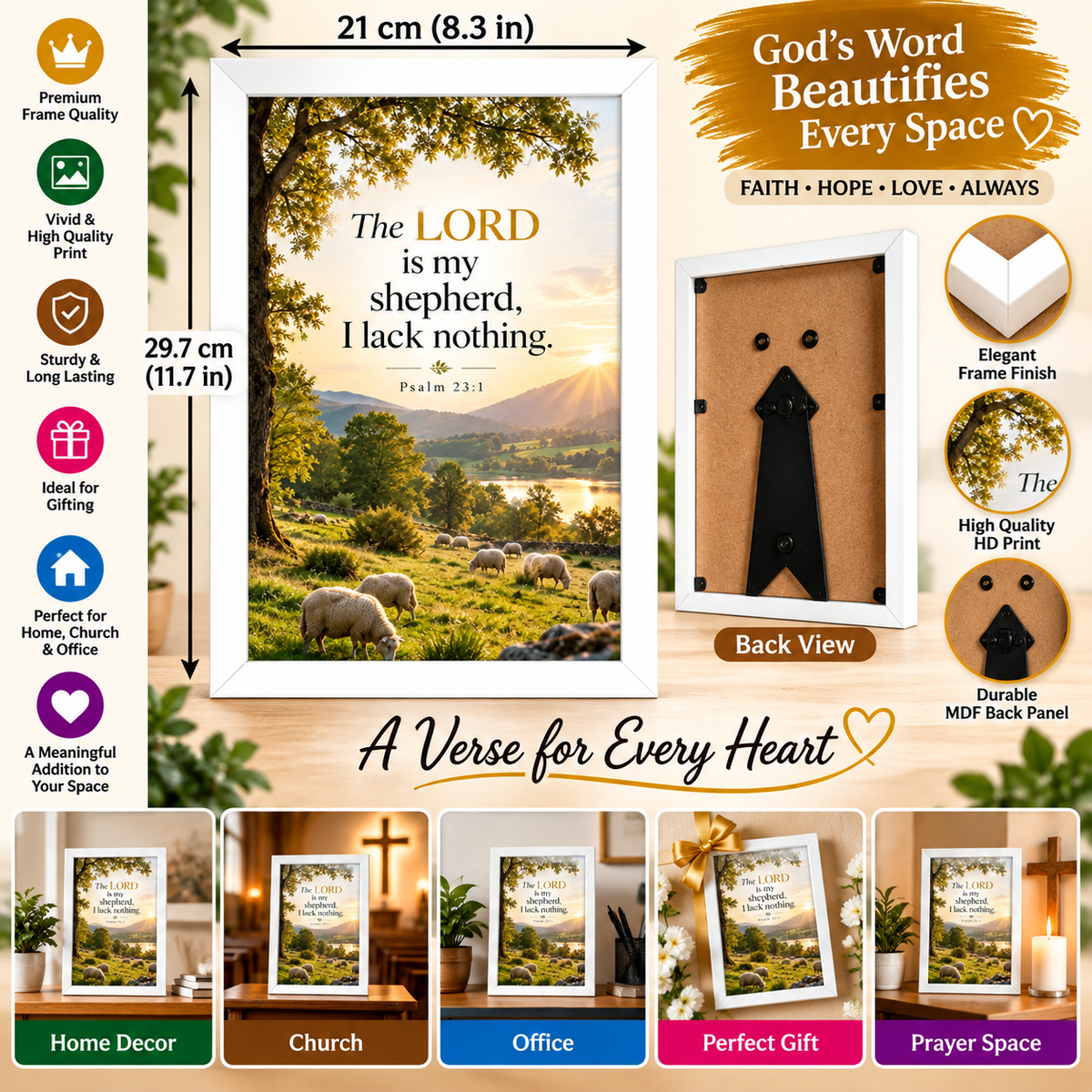 Bible Verse Frame, Psalm 23:1 A4 – The Lord Is My Shepherd