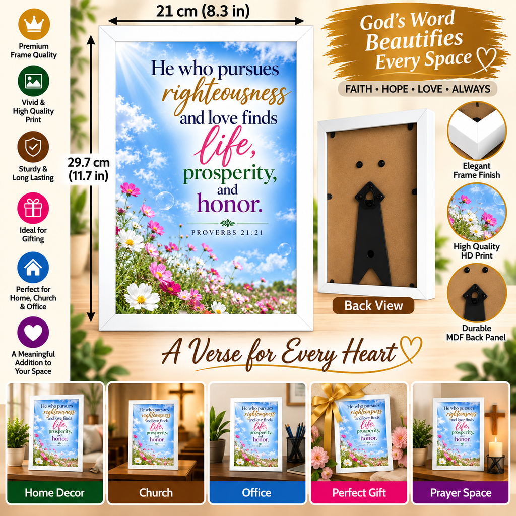 Bible Verse Frame, Proverbs 21:21 A4 – Righteousness & Love