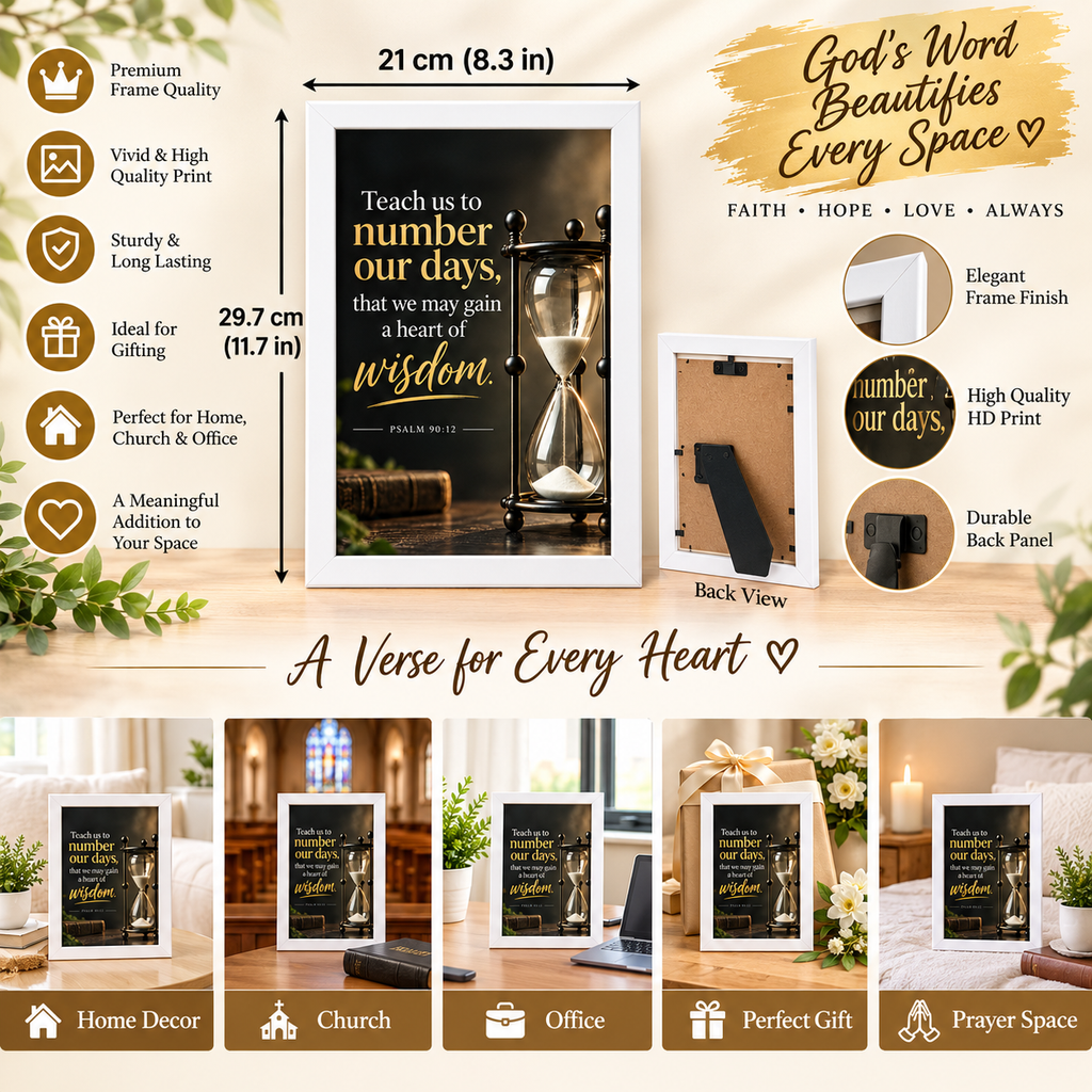 Bible Verse Frame, Psalm 90:12 A4 – Heart of Wisdom