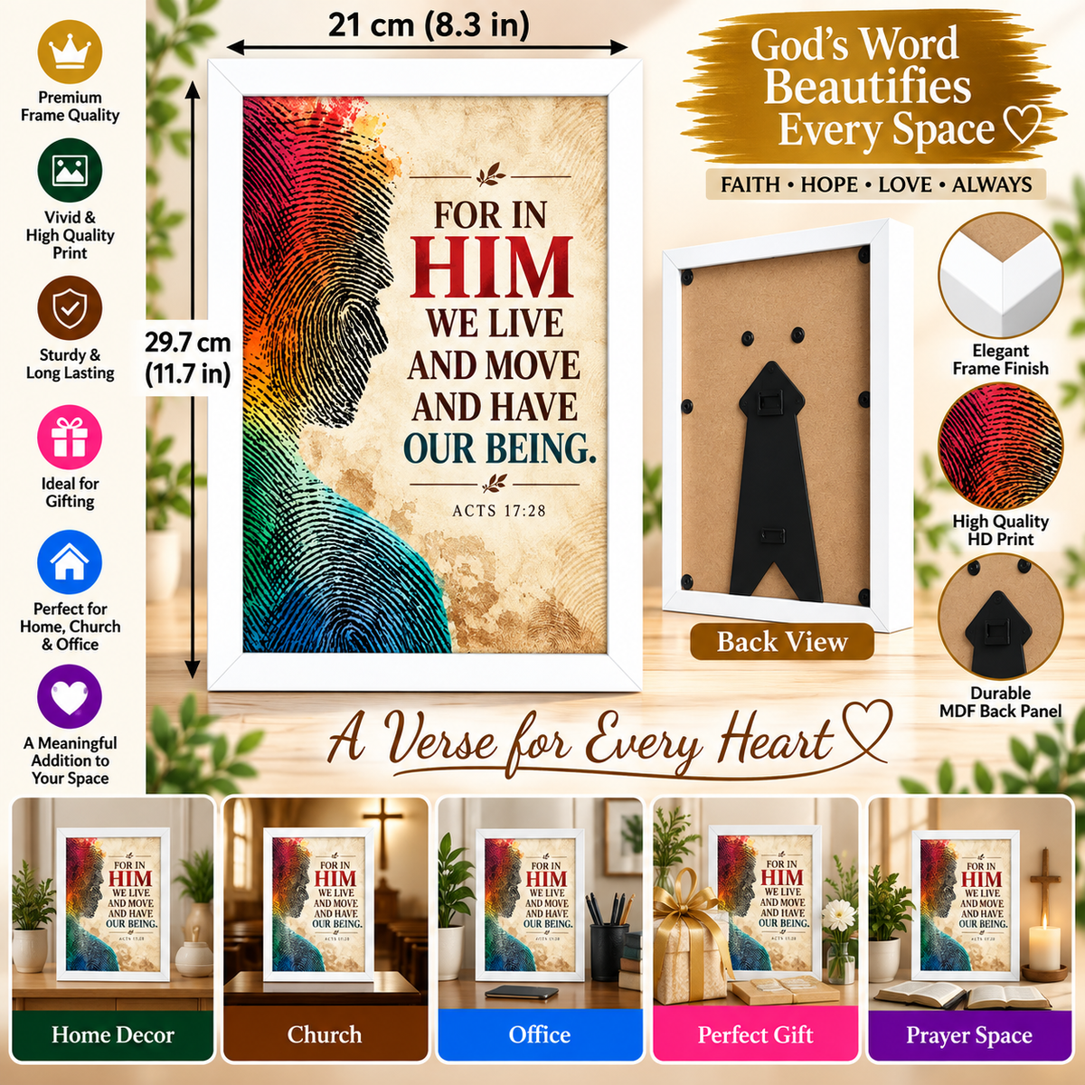 Bible Verse Frame, Acts 17:28 A4 – In Him We Live