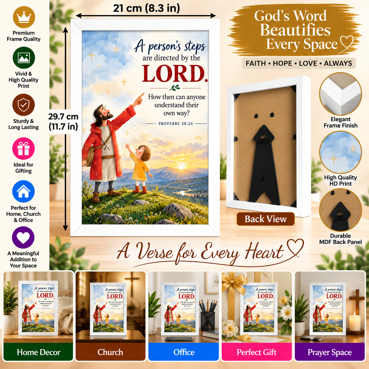 Bible Verse Frame, Proverbs 20:24 A4 – Steps Directed by the Lord