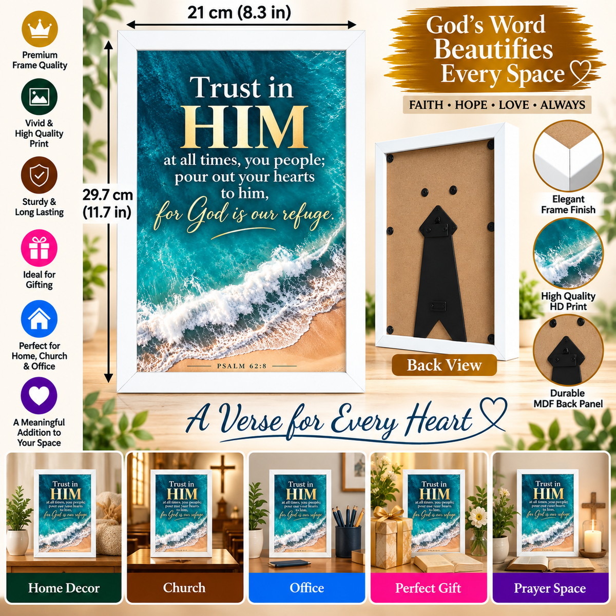 Bible Verse Frame, Psalm 62:8 A4 – Trust in Him