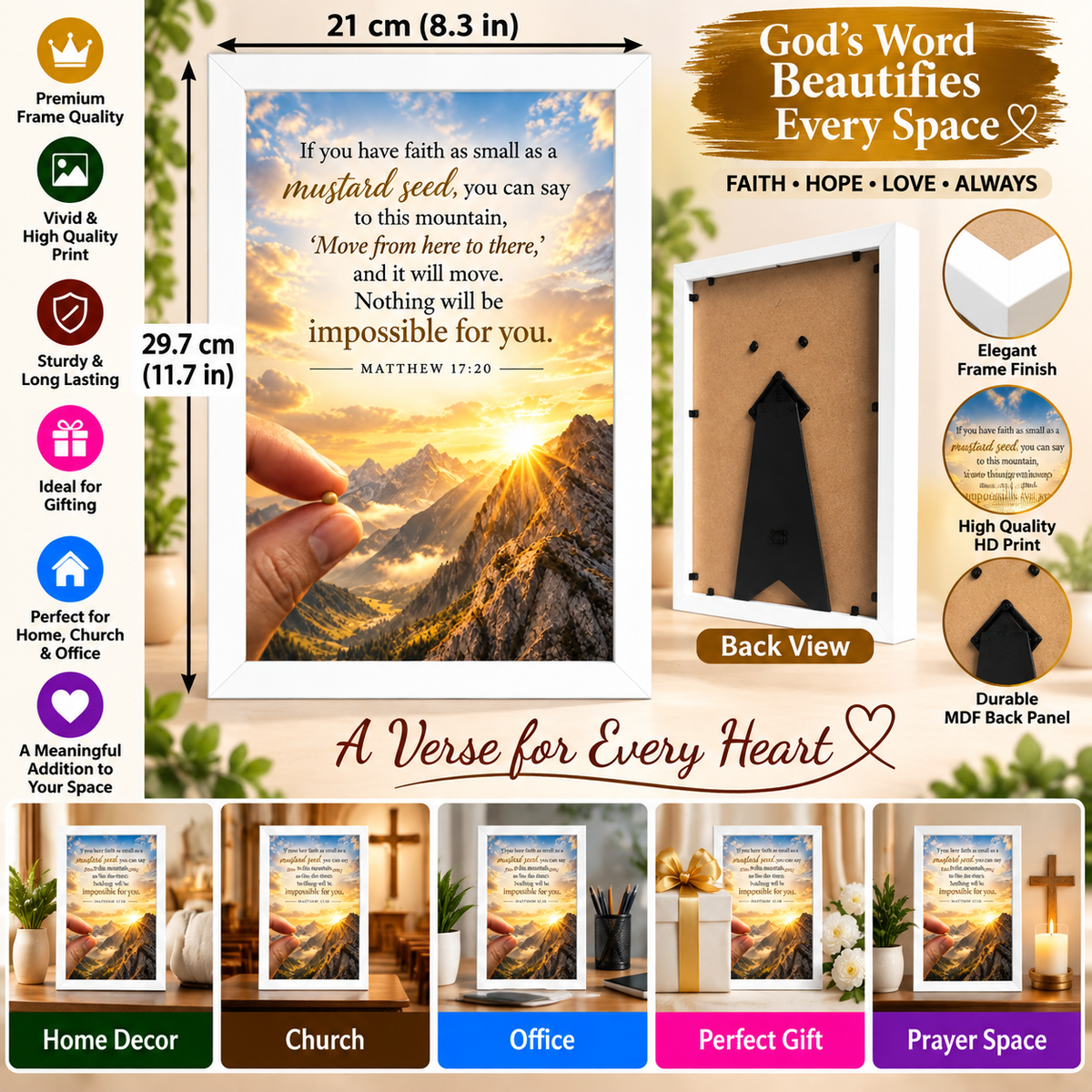 Bible Verse Frame, Matthew 17:20 A4 – Mustard Seed Faith