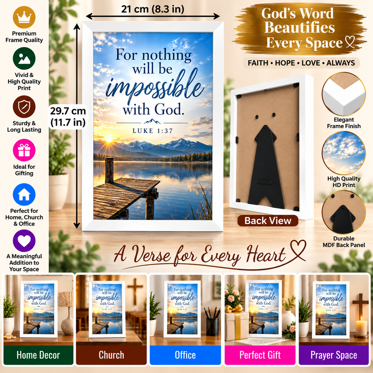 Bible Verse Frame, Luke 1:37 A4 – Nothing Is Impossible