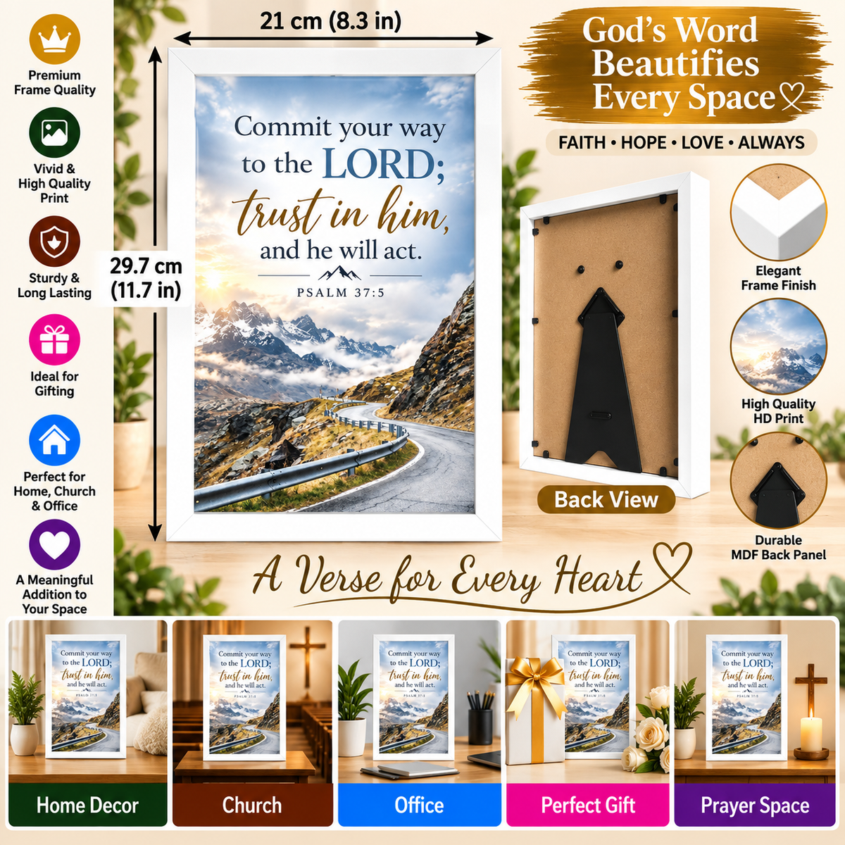 Bible Verse Frame, Psalm 37:5 A4 – Commit Your Way to the Lord