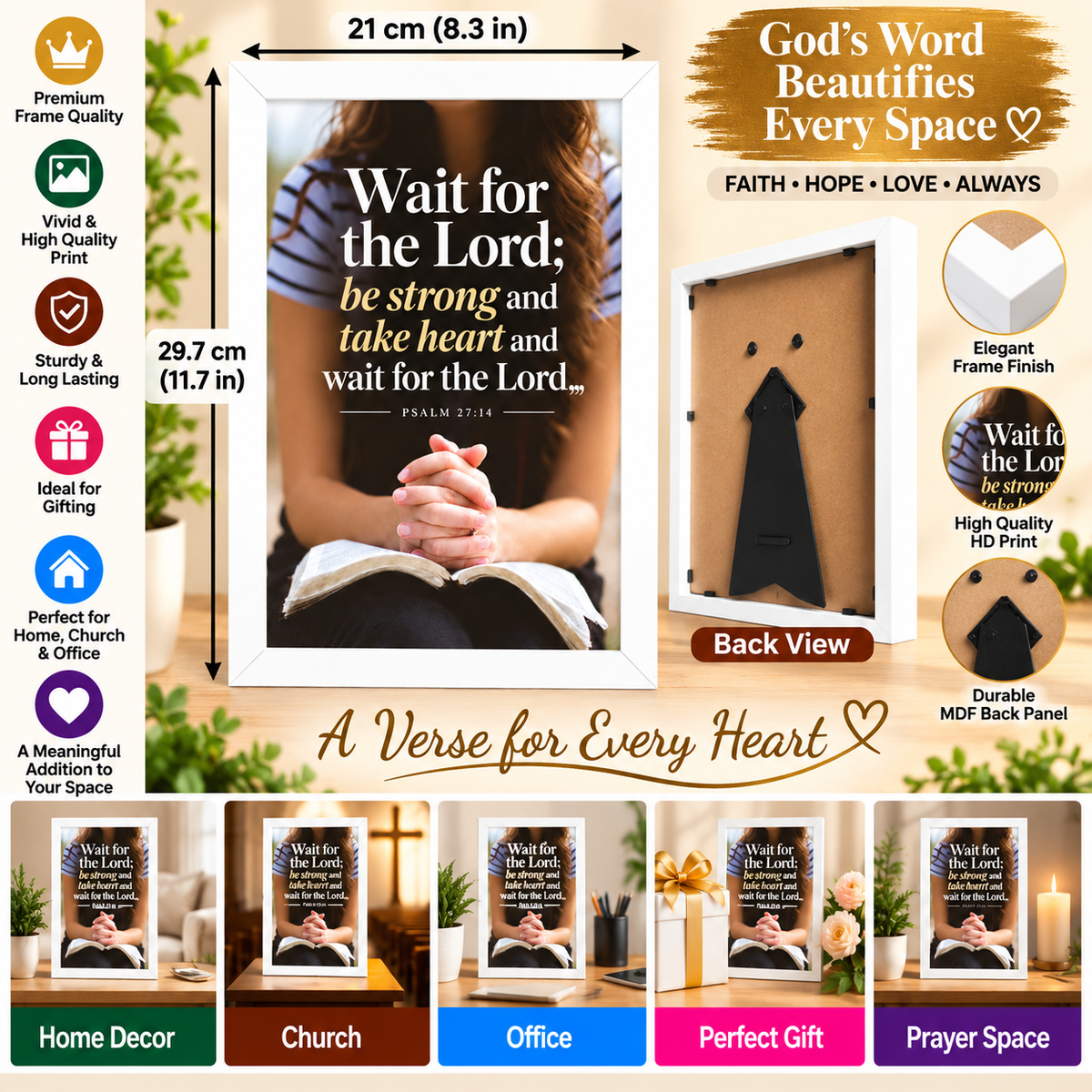 Bible Verse Frame, Psalm 27:14 A4 – White Frame