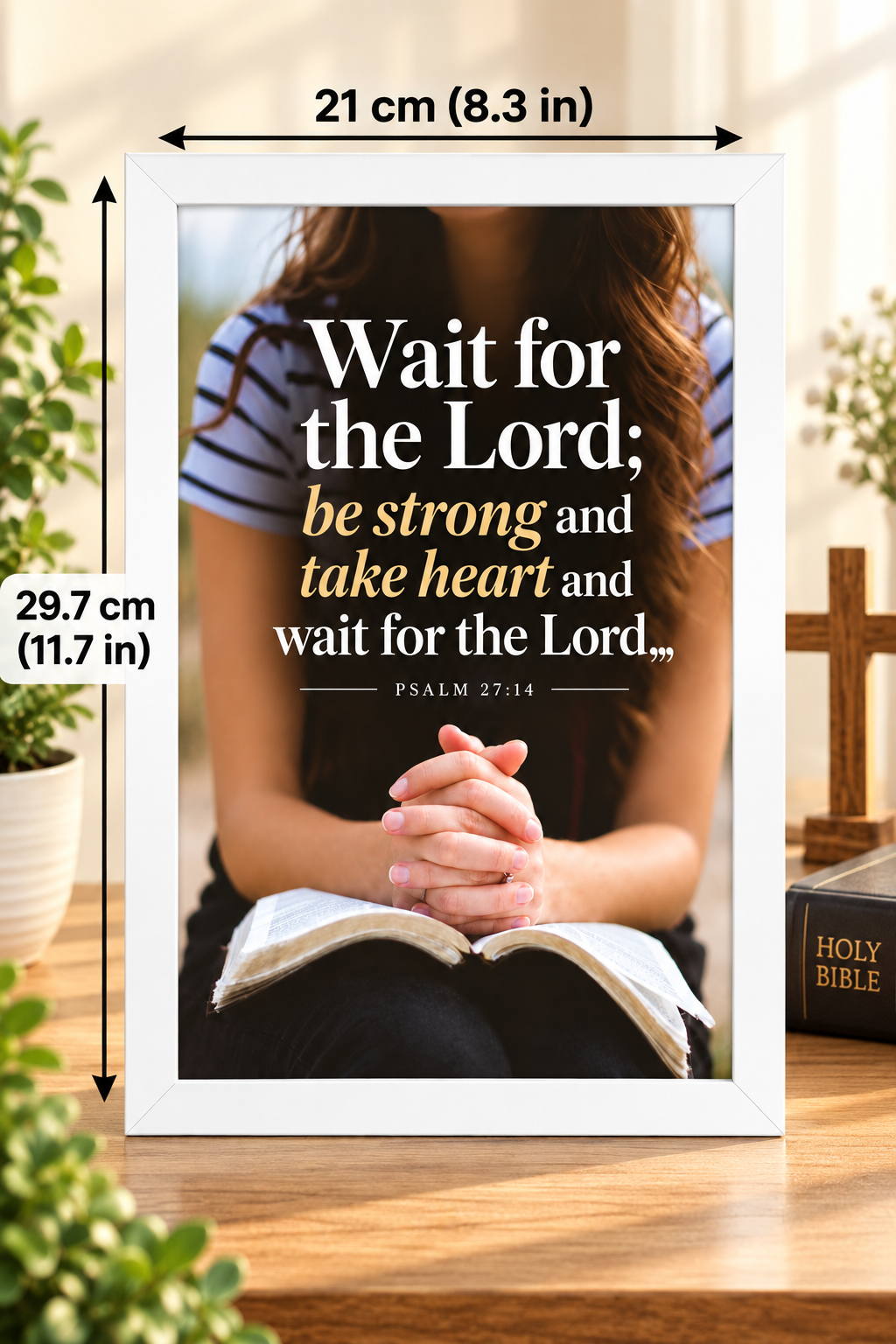 Bible Verse Frame, Psalm 27:14 A4 – White Frame
