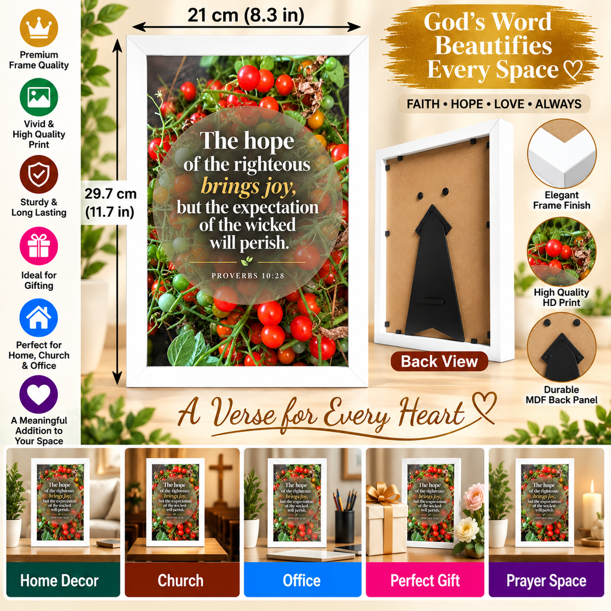 Bible Verse Frame, Proverbs 10:28 A4 – Hope Brings Joy