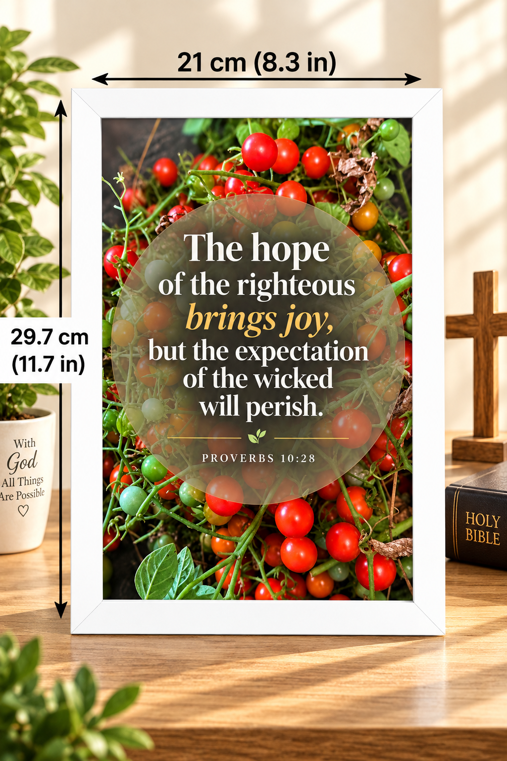 Bible Verse Frame, Proverbs 10:28 A4 – Hope Brings Joy