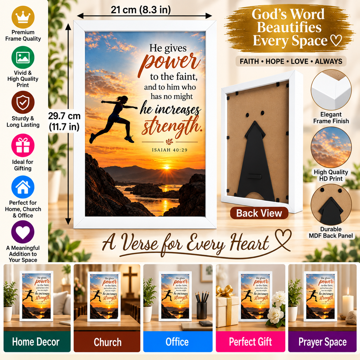 Bible Verse Frame, Isaiah 40:29 A4 – He Gives Power