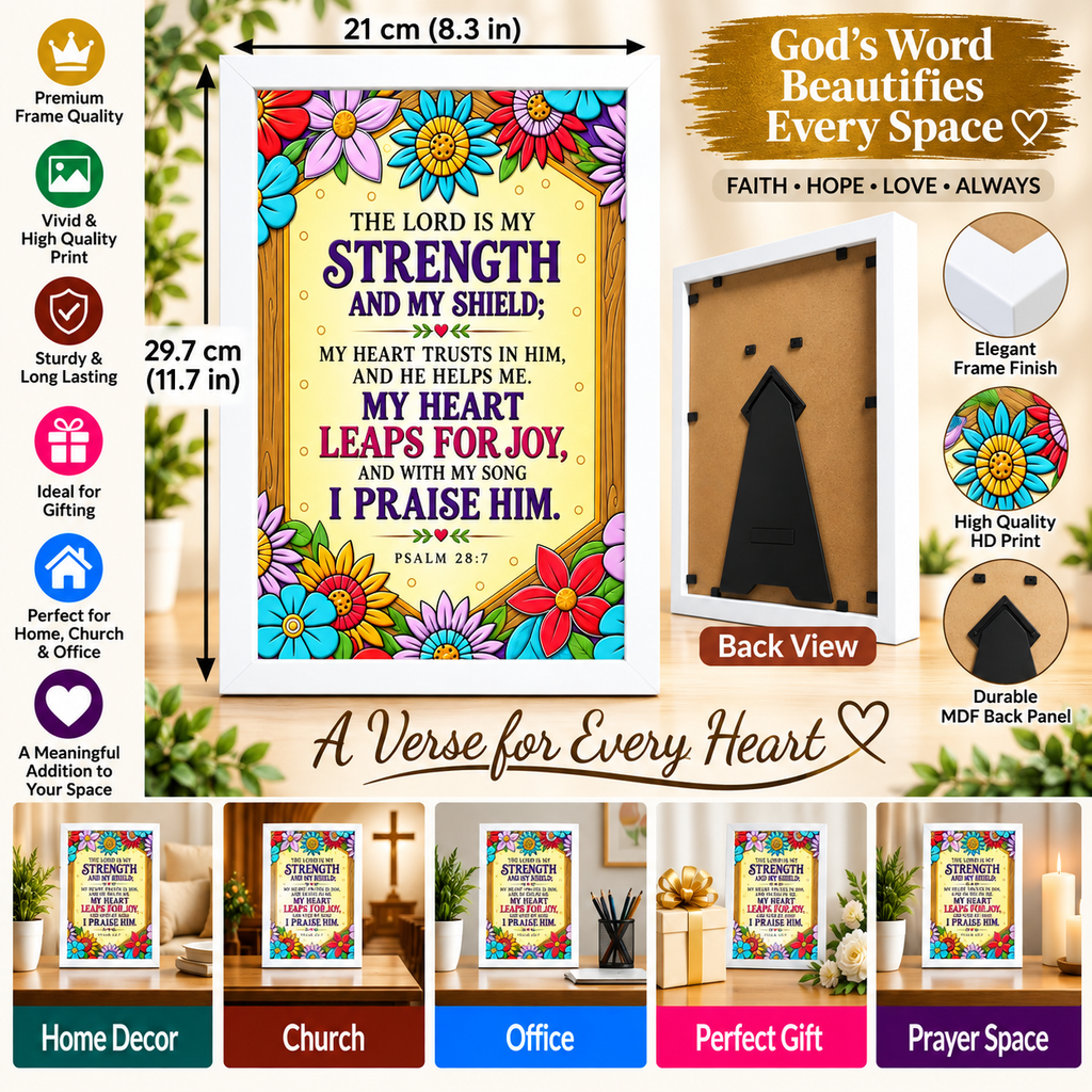 Bible Verse Frame, Psalm 28:7 A4 – The Lord Is My Strength