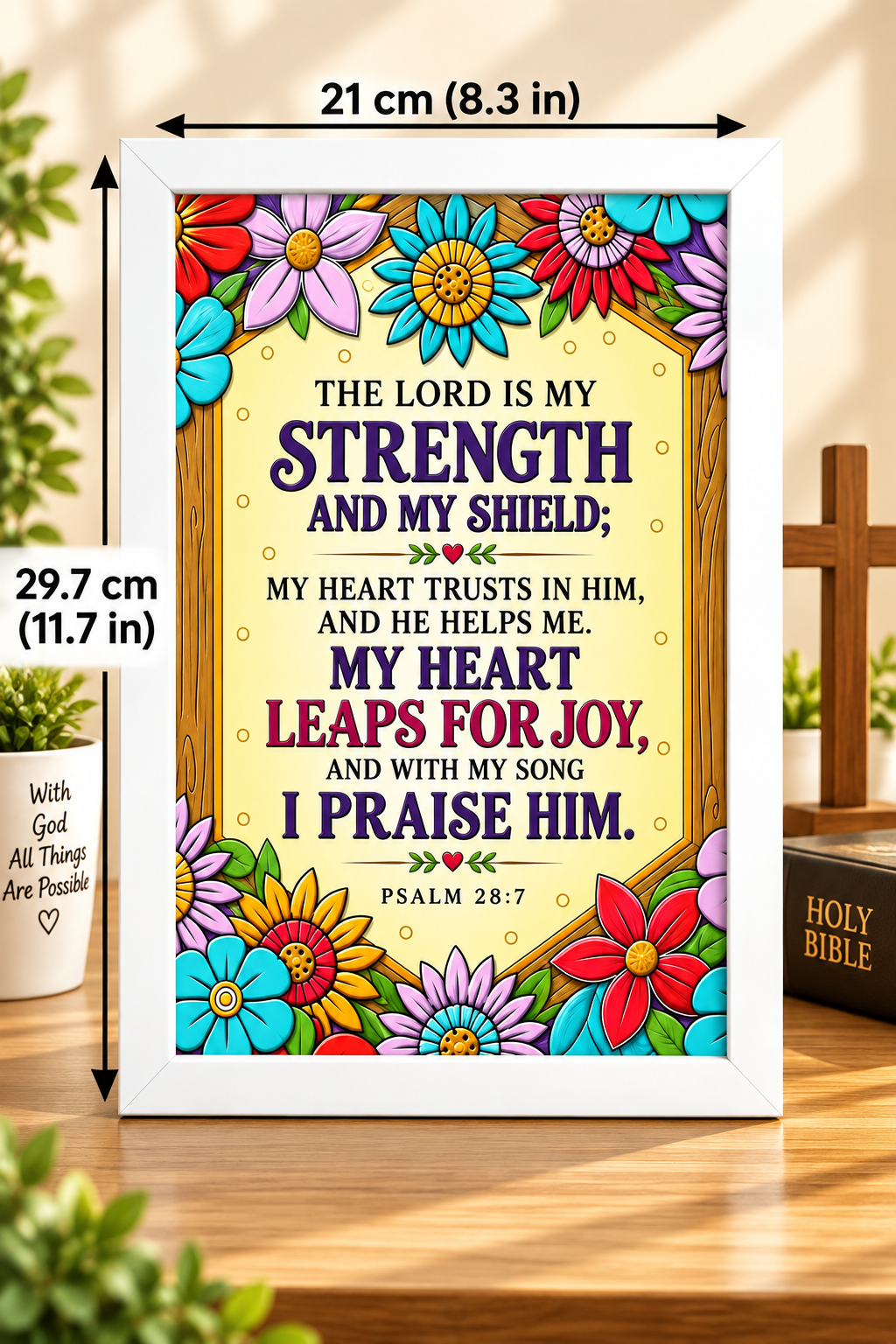 Bible Verse Frame, Psalm 28:7 A4 – The Lord Is My Strength