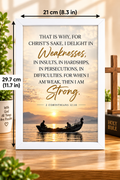 Bible Verse Frame, 2 Corinthians 12:10 A4 – White Frame