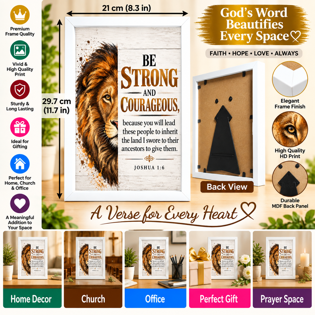 Bible Verse Frame, Joshua 1:6 A4 – White Frame