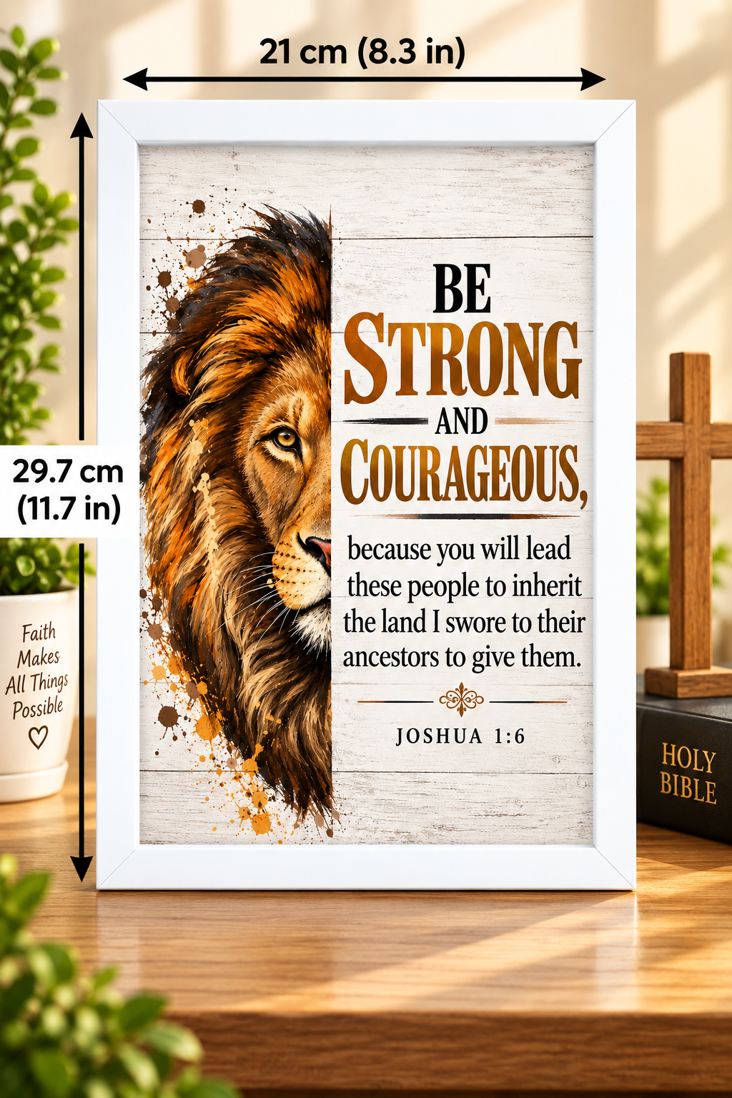 Bible Verse Frame, Joshua 1:6 A4 – White Frame