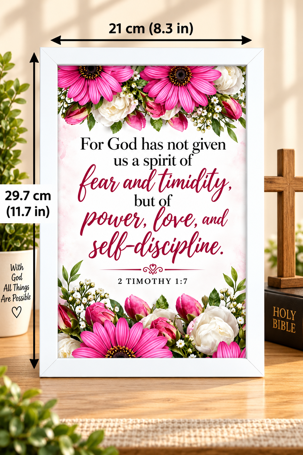 Bible Verse Frame, 2 Timothy 1:7 A4 – White Frame