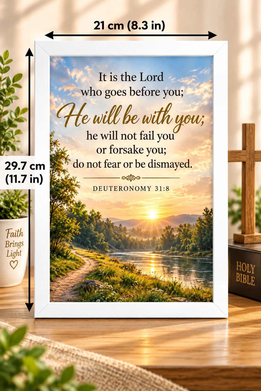 Bible Verse Frame, Deuteronomy 31:8 A4 – White Frame