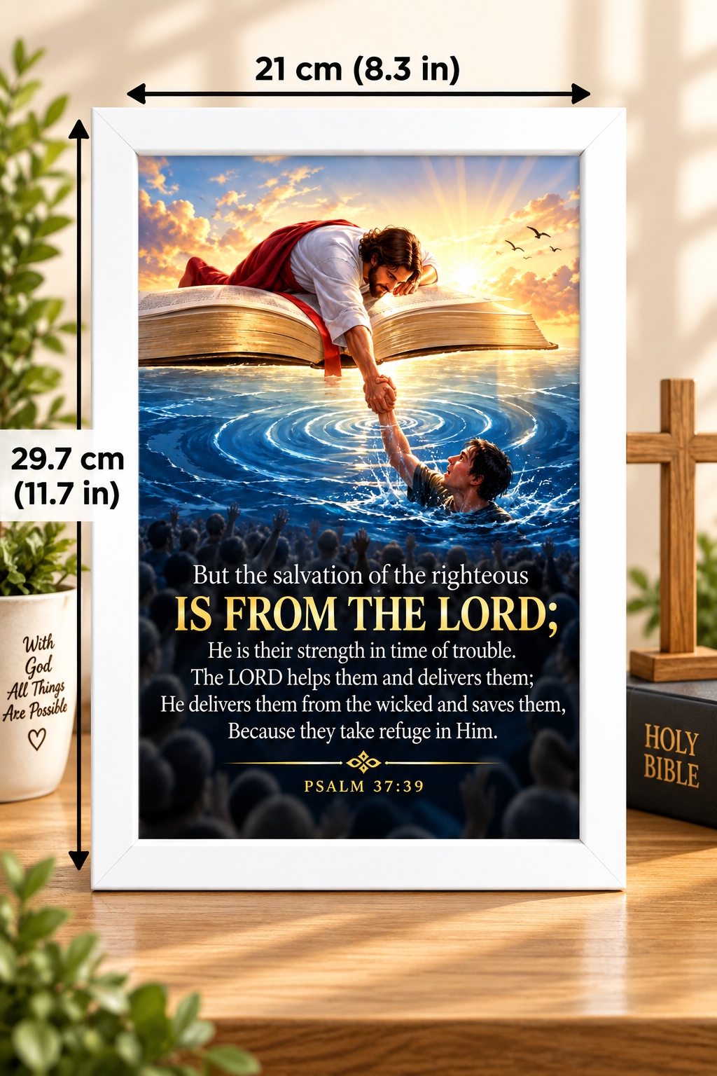 Bible Verse Frame, Psalm 37:39 A4 – White Frame