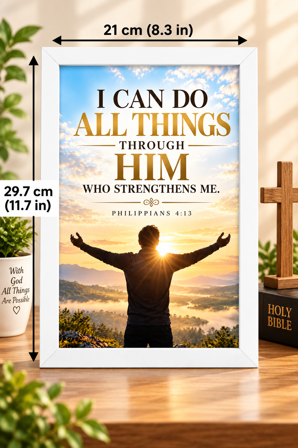 Bible Verse Frame, Philippians 4:13 A4 – White Frame