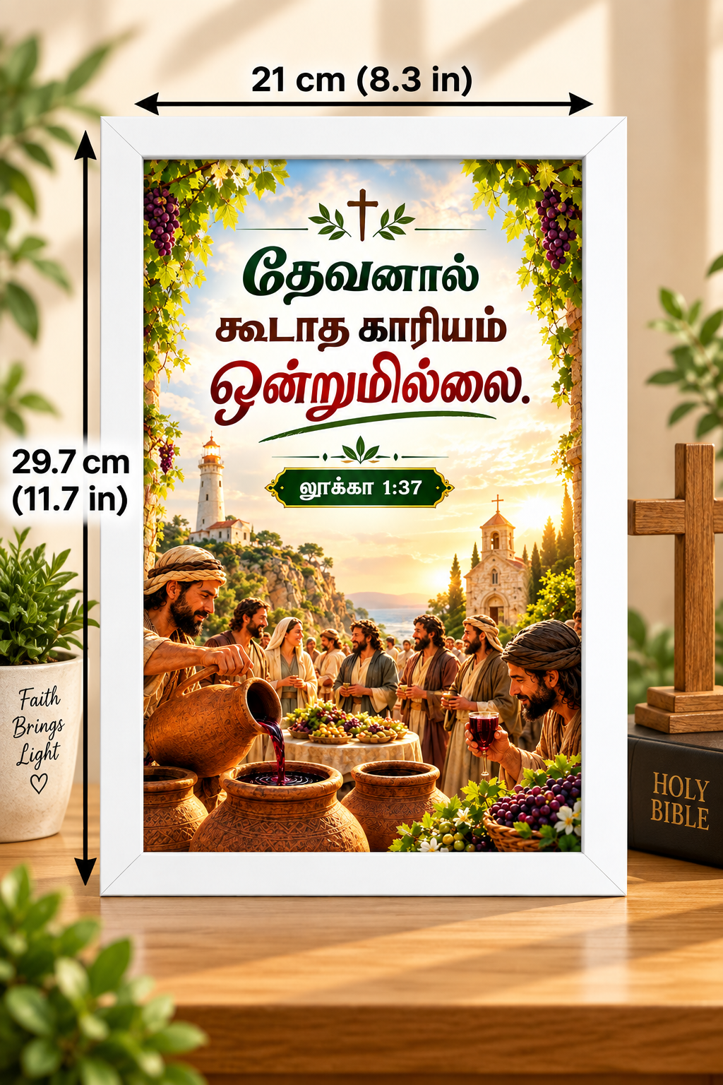 Tamil Bible Verse Frame, Luke 1:37 A4 – தேவனால் கூடாத காரியம் ஒன்றுமில்லை