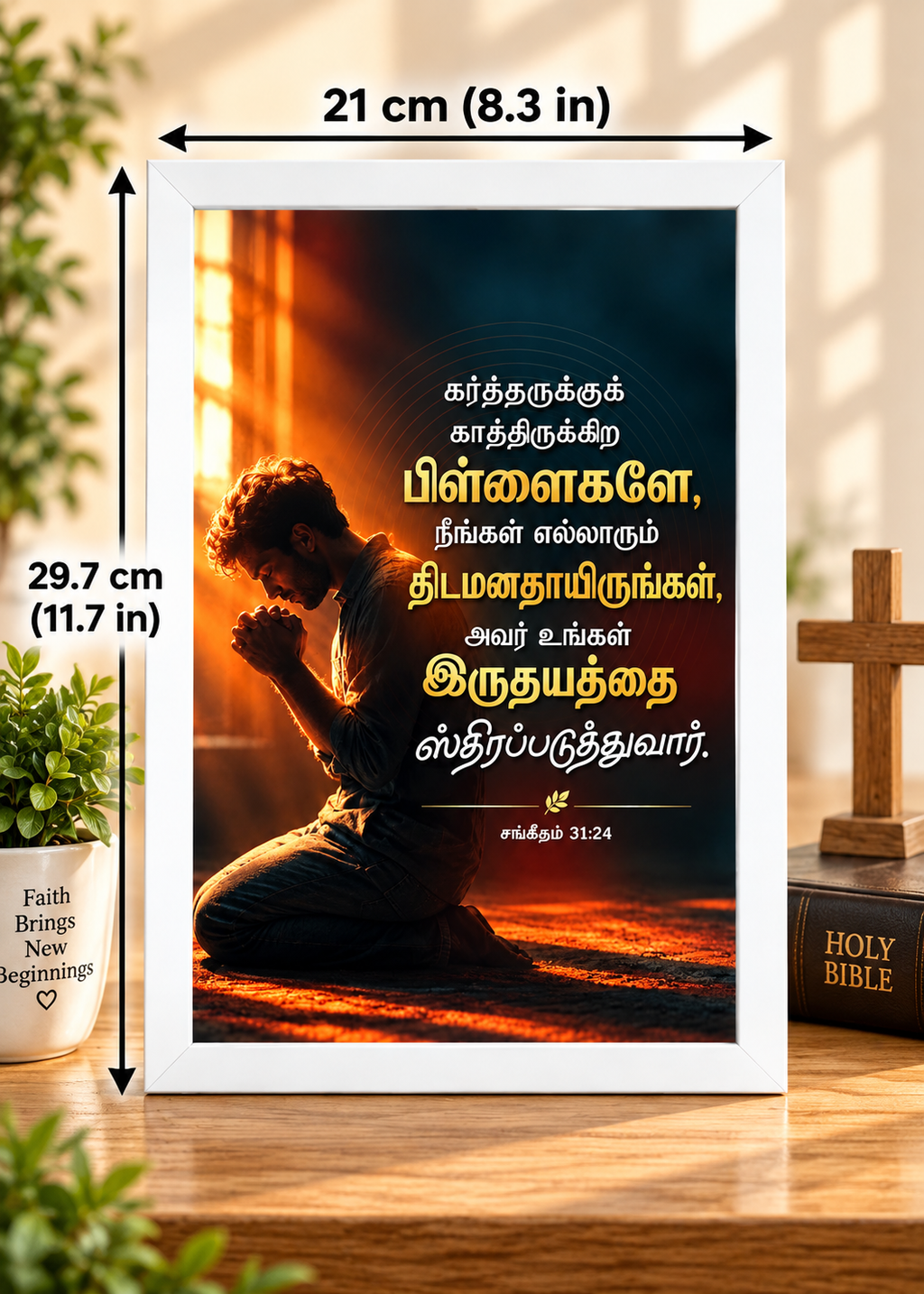 Tamil Bible Verse Frame, Psalm 31:24 A4 – திடமனதாயிருங்கள்
