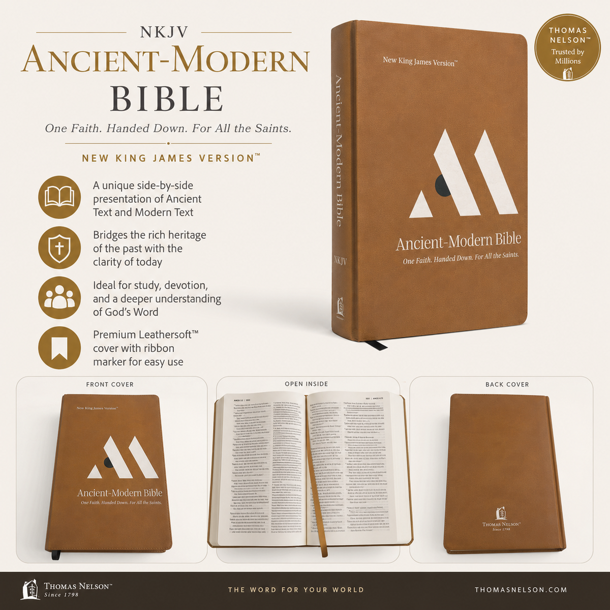 NKJV, Ancient-Modern Bible, Leathersoft, Brown, by Thomas Nelson