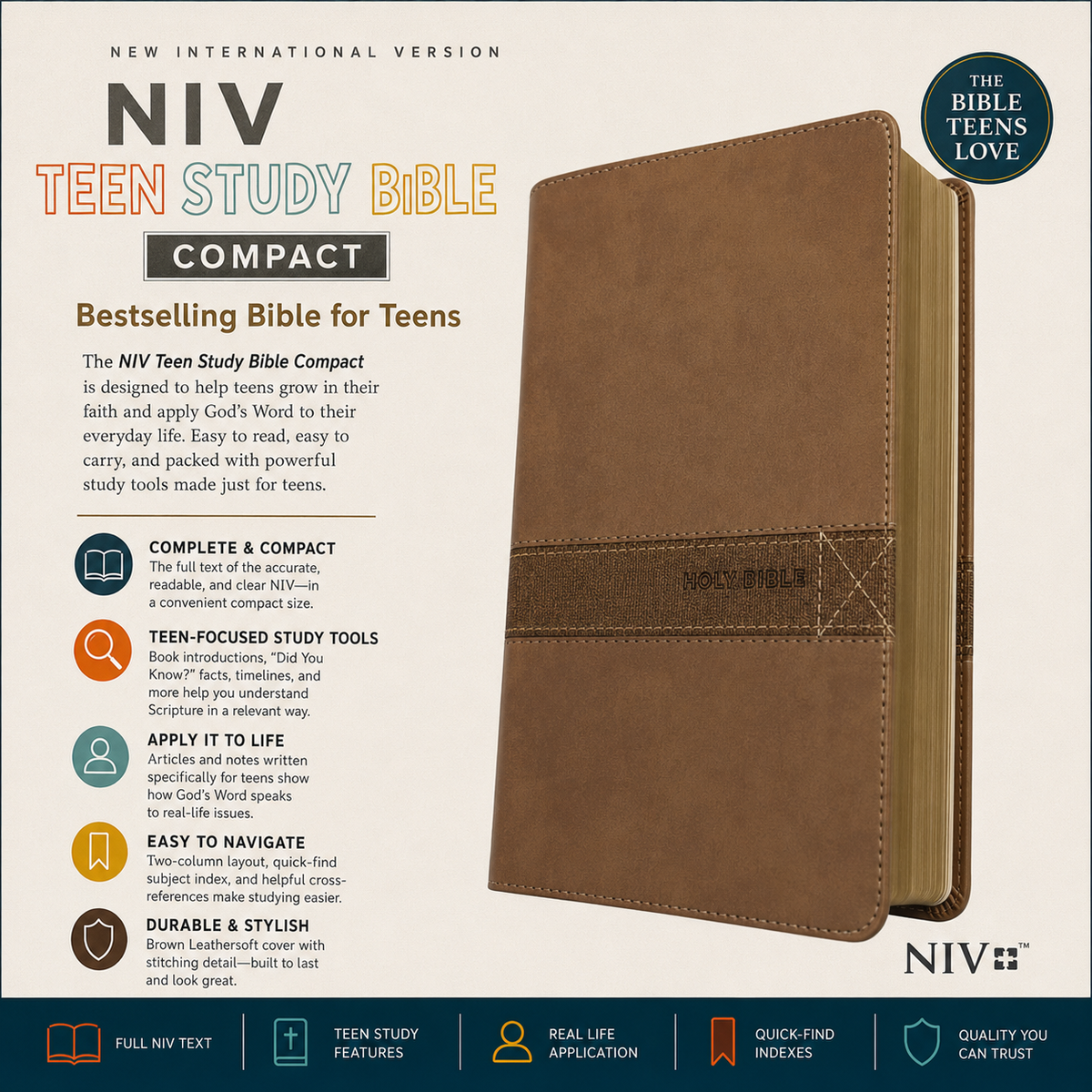 NIV Teen Study Bible, Compact Size - Brown Leathersoft (New International Version)