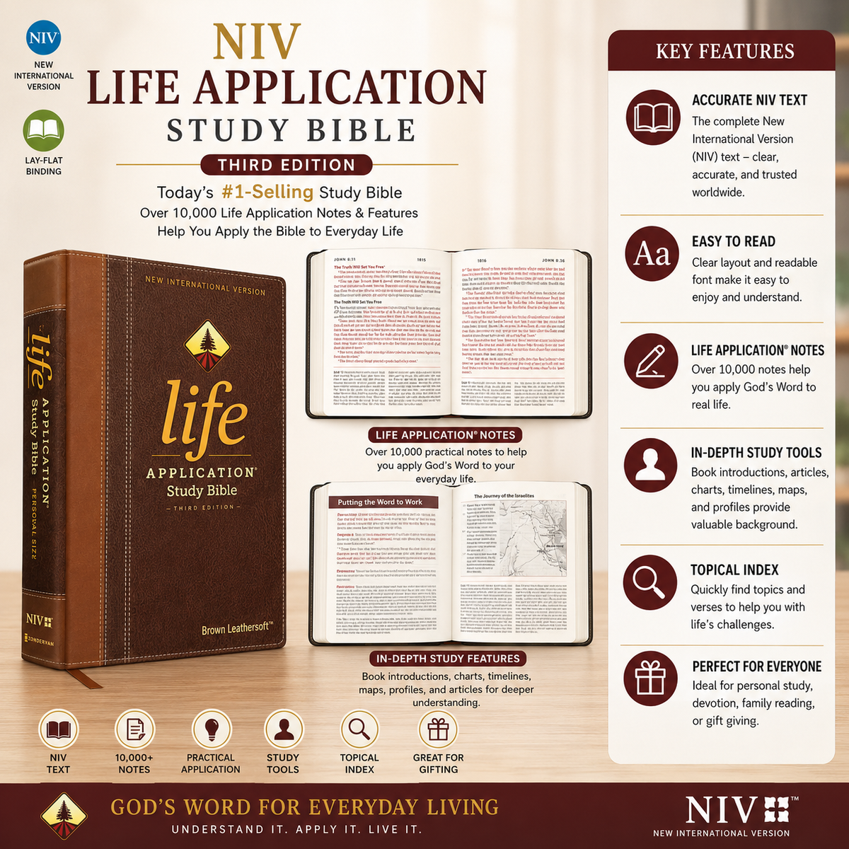 NIV Life Application Study Bible: Brown Leathersoft